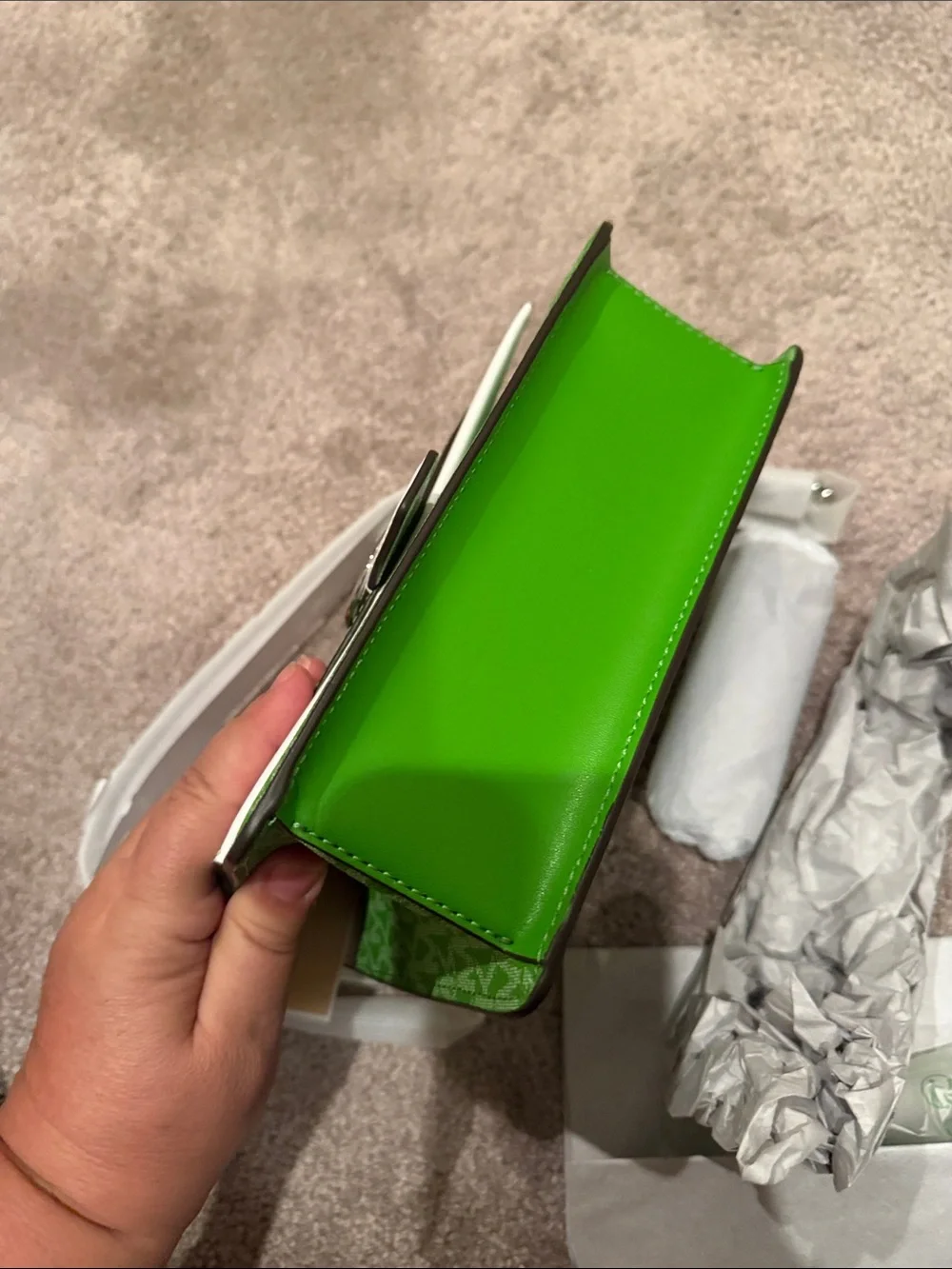 Michael Kors Green and White MK Signature Crossbody